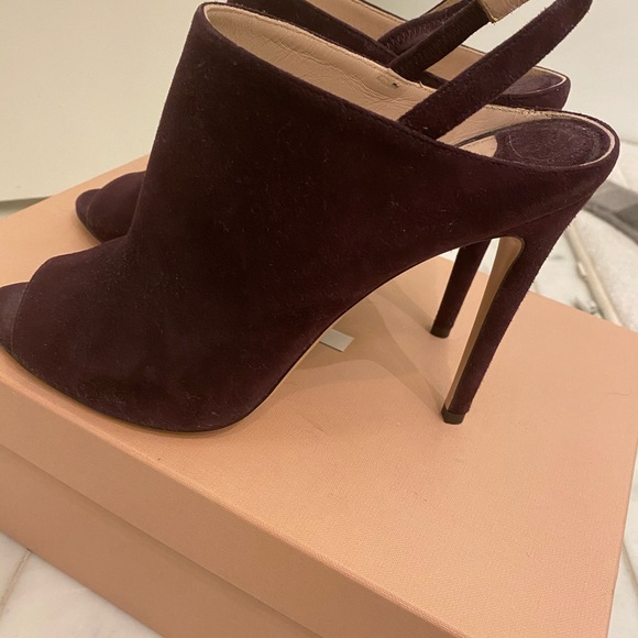 Miu Miu Deep Purple Suede Peep Toe Slingbacks - Picture 5 of 5